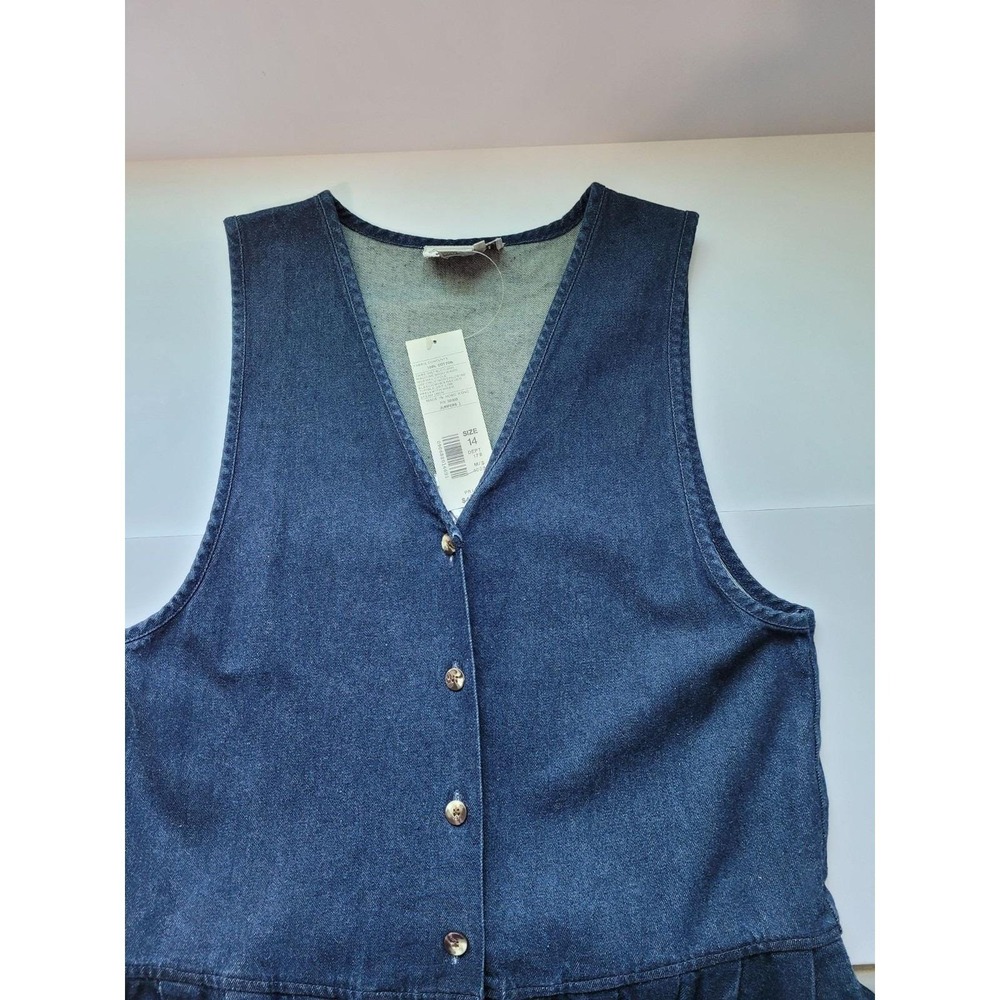 Vintage Womens Denim Maxi Dress 14 Jumper Dark Wash Button Front NWT